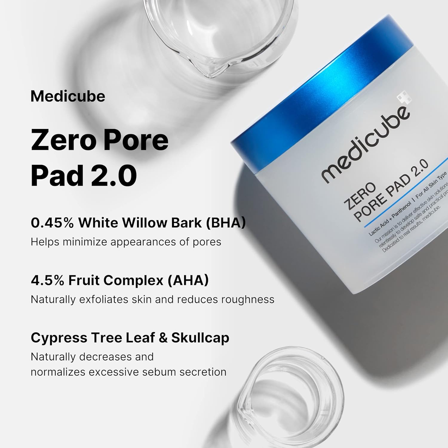 Medicube Zero Pore Pads 2.0 - Dual-Textured Facial Toner Pads for Exfoliation and Minimizing Pores with 4.5% AHA Lactic Acid & 0.45% BHA Salicylic Acid - Ideal for All Skin Types - Korean Skin Care