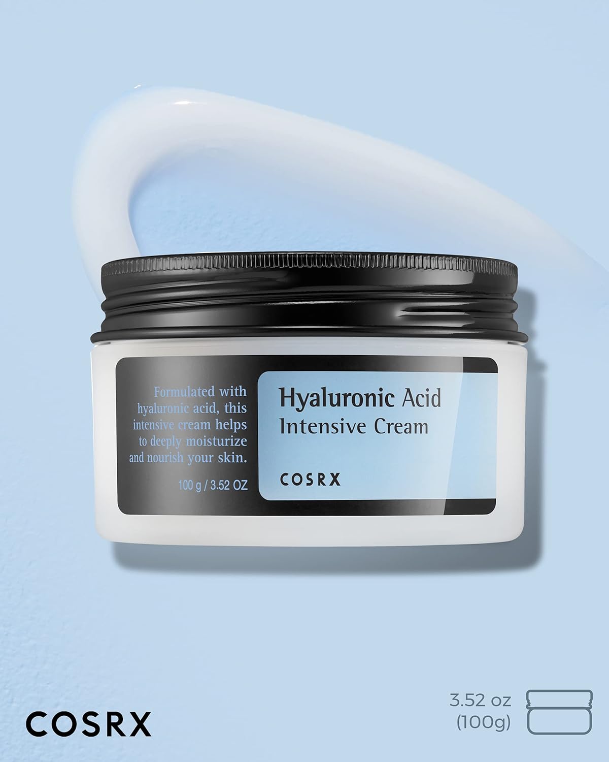 COSRX Hyaluronic Acid Moisturizing Cream, Long-lasting Hydration, Rich Moisturizer for Sensitive Skin 3.52 oz / 100g, Korean Skin Care, Animal Testing Free, Parabens Free